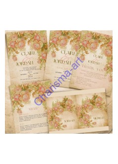 Antique Roses Wedding Stationery Kit Printable Download Canva Template